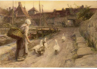 THE LITTLE GOOSE-HERD by William Gilbert Foster - Auction record, sale price, and art valuation. Compare with similar artists and explore comparable artworks.