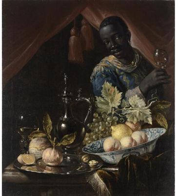 A STILL LIFE WITH PEACHES AND A LEMON IN A WAN-LI BOWL, ORANGES AND WALNUTS ON A SILVER PLATE, GRAPES, A ROEMER, A SILVER CAN AND A KNIFE, ALL ON A DRAPED TABLE, TOGETHER WITH A BLACK SERVANT by Juriaan van Streek - Auction record, sale price, and art valuation. Compare with similar artists and explore comparable artworks.