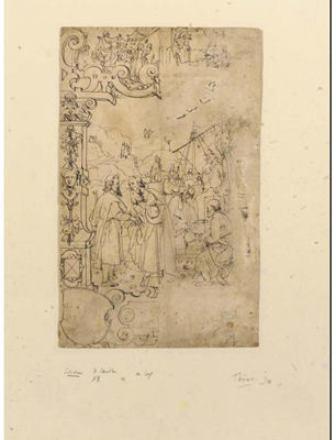 STUDY FOR A STAINED GLASS PANEL, WITH EPISODES FROM THE LIFE OF THE APOSTLES