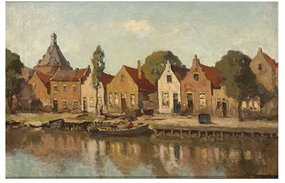 A VIEW OF HOUSES NEAR THE WATERFRONT, ENKHUIZEN