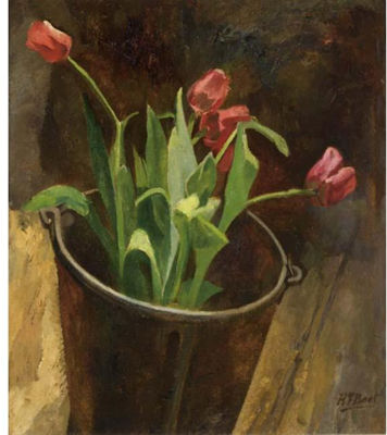 A STILL LIFE WITH TULIPS IN A BUCKET by Henri F Boot - Auction record, sale price, and art valuation. Compare with similar artists and explore comparable artworks.