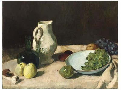 A STILL LIFE WITH GRAPES, APPLES AND A JUG