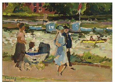 STROLLING ALONG THE RIVERSIDE ON A SUNNY AFTERNOON by Hendrikus Johannes Adrianus Antonius Bayens - Auction record, sale price, and art valuation. Compare with similar artists and explore comparable artworks.
