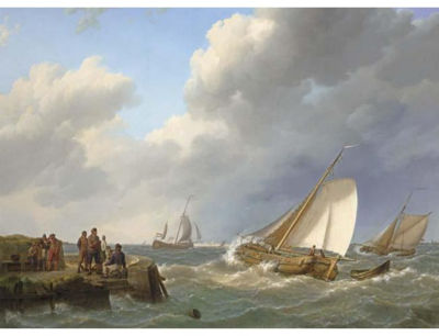 Sample artwork by Johannes Hermanus Koekkoek (1778 - 1851), known for marine figure and genre, sailing boats and ship painting - View similar artists and auction records