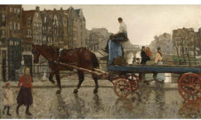 A HORSE-DRAWN CART CROSSING THE EENHOORNSLUIS ON THE KORTE PRINSENGRACHT, AMSTERDAM by George Hendrik Breitner - Auction record, sale price, and art valuation. Compare with similar artists and explore comparable artworks.