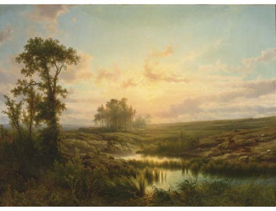 A SUMMER LANDSCAPE AT SUNSET
