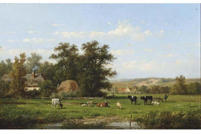 COWS IN A SUMMER LANDSCAPE by Anthonie Jacobus Van Wijngaerdt - Auction record, sale price, and art valuation. Compare with similar artists and explore comparable artworks.