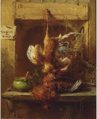 ´VOGELS TE KOOP´, STILL LIFE WITH BIRDS