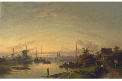 A RIVER SCENE AT DUSK, WINDMILLS IN THE DISTANCE by Charles Henri Joseph Leickert - Auction record, sale price, and art valuation. Compare with similar artists and explore comparable artworks.