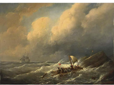 FIGURES ON A RAFT IN ROUGH SEAS by Christian Cornelis Kannemans - Auction record, sale price, and art valuation. Compare with similar artists and explore comparable artworks.