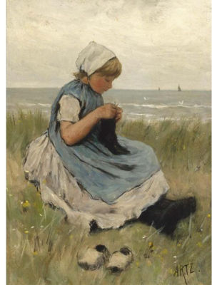 A GIRL KNITTING IN THE DUNES by Adolph Artz - Auction record, sale price, and art valuation. Compare with similar artists and explore comparable artworks.
