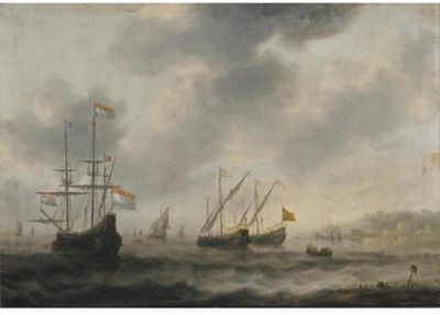 THE DUTCH FLAGSHIP DE ROODE LEEUW AND TWO ENGLISH VESSELS TOGETHER WITH OTHER SHIPPING AND ROWING BOATS BEFORE THE HARBOUR OF GIBRALTAR