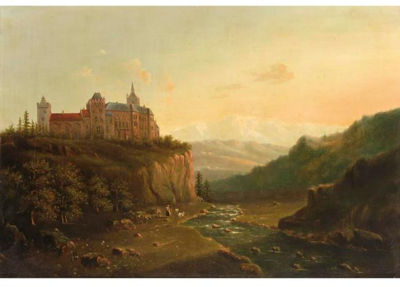 MOUNTAINOUS LANDSCAPE WITH A CASTLE ON A HILL TOP AND A GOATHERD NEAR A RIVER by Jacobus Hendricus Johannes Nooteboom - Auction record, sale price, and art valuation. Compare with similar artists and explore comparable artworks.