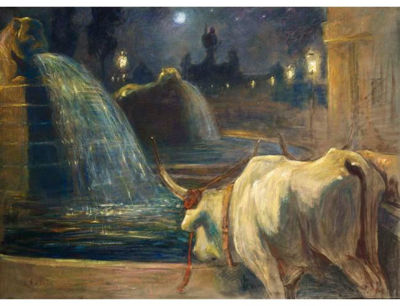 AN OX NEAR A FOUNTAIN