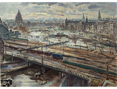 A VIEW OF THE CENTRAL STATION AND ST NICOLAAS CHURCH, AMSTERDAM