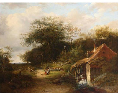 A WOODED LANDSCAPE WITH TRAVELLERS ON A SANDY TRACK NEAR A WATERMILL by Johannes Wernardus Bilders - Auction record, sale price, and art valuation. Compare with similar artists and explore comparable artworks.