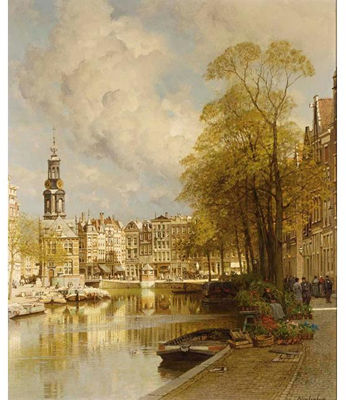 A VIEW FROM THE SINGEL ON THE MUNTTOREN, AMSTERDAM