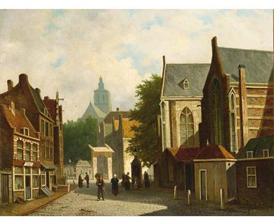 Townsfolk in a Sunlit Dutch Town