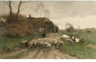 Sample artwork by Willem Steelink I (1826 - 1913), known for rural landscape, sheep painting - View similar artists and auction records