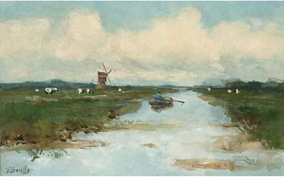 A Polder Landscape with a Rowing Boat in Summer