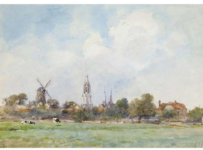 Cows in a Meadow, a View of Delft Deyond by Adrianus Johannes Groenewegen - Auction record, sale price, and art valuation. Compare with similar artists and explore comparable artworks.