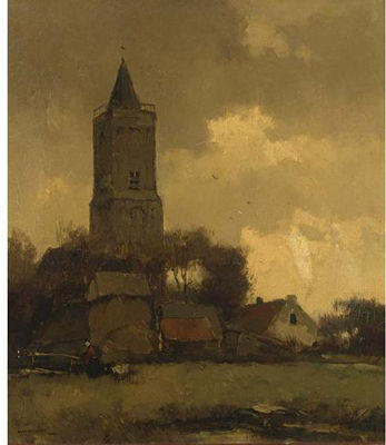 A View of a Village at Dusk