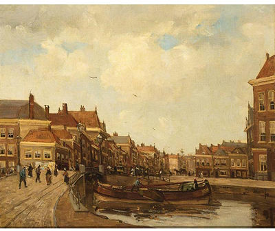 Moored Boats in a Dutch Town