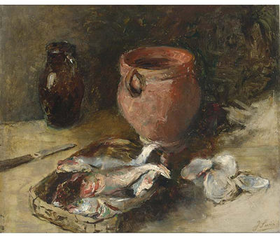 A Kitchen Still Life with Fish and Oysters