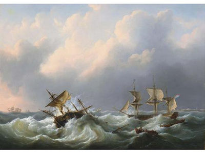 A Dutch Brig Coming to the Aid of a Frigate in Distress by Martinus Schouman - Auction record, sale price, and art valuation. Compare with similar artists and explore comparable artworks.