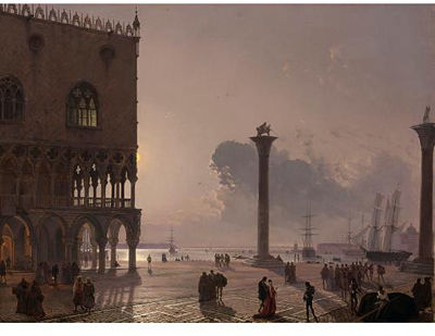 A MOONLIT VIEW OF THE PIAZZA SAN MARCO TOWARDS SAN GIORGIO MAGGIORE