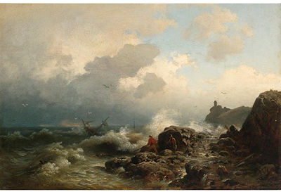 FISHERMEN ON A ROCKY SHORE by Heinrich Ludwig Frische - Auction record, sale price, and art valuation. Compare with similar artists and explore comparable artworks.