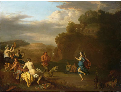 A BACCHANAL SCENE WITH PAN PLAYING THE FLUTE by Daniel Vertangen - Auction record, sale price, and art valuation. Compare with similar artists and explore comparable artworks.