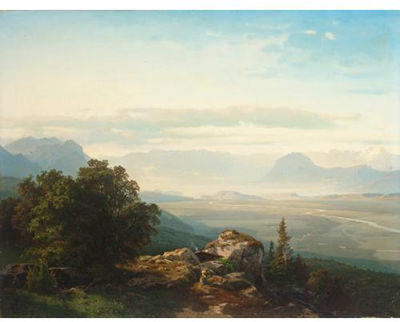 A MOTHER AND CHILD IN AN ITALIANATE LANDSCAPE