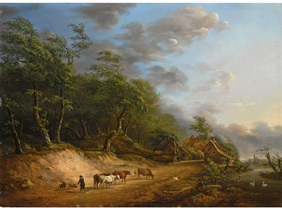 A COWHERD AND HIS COWS ON A COUNTRY ROAD by Pierre Hellemans - Auction record, sale price, and art valuation. Compare with similar artists and explore comparable artworks.
