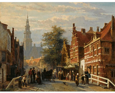 GEZICHT ACHTER HET STADHUIS TE BOLSWARD (A VIEW OF BOLSWARD WITH THE TOWNHALL IN THE DISTANCE)