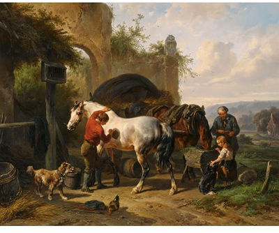 Sample artwork by Wouterus Verschuur I (1812 - 1874), known for horses, stable scenes and landscape painting, romanticism - View similar artists and auction records