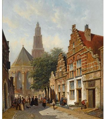 Sample artwork by Adrianus Eversen (1818 - 1897), known for genre, townscape painting, topographical views - View similar artists and auction records