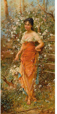 A FLOWER GIRL IN BLUE; A FLOWER GIRL IN RED (A PAIR)