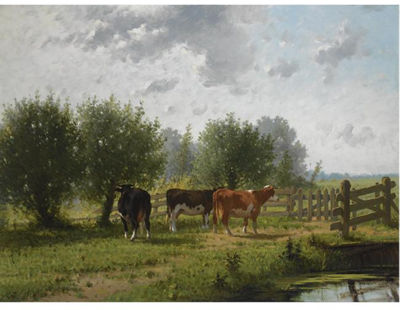 A SUMMERLANDSCAPE WITH COWS