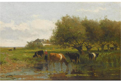 COWS IN A MEADOW by Jan Vrolyk - Auction record, sale price, and art valuation. Compare with similar artists and explore comparable artworks.