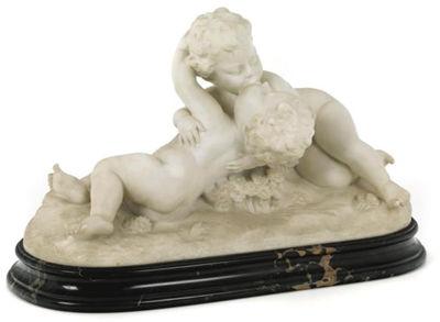 A WHITE MARBLE GROUP OF 'LE BAISER'