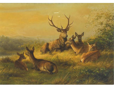 A STAG AND DOES RESTING IN A LANDSCAPE by Johannes Christian Deiker - Auction record, sale price, and art valuation. Compare with similar artists and explore comparable artworks.