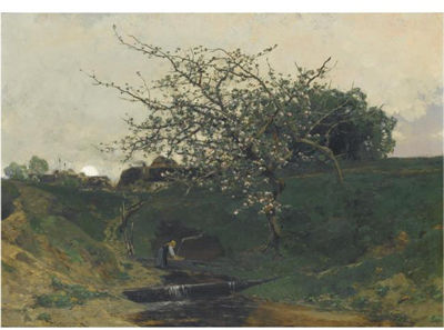 A MAID FETCHING WATER UNDER A TREE