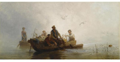 HAULING IN THE NETS by Julius Noerr - Auction record, sale price, and art valuation. Compare with similar artists and explore comparable artworks.