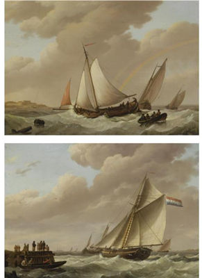 SAILING SHIPS APPROACHING THE HARBOUR; SAILING IN CHOPPY WATERS (A PAIR)