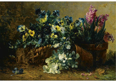 A STILL LIFE WITH HYACINTHS AND VIOLETS