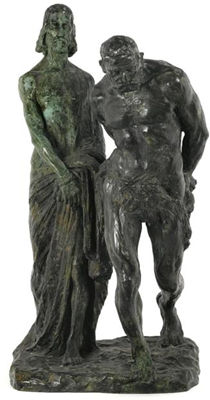 A BRONZE AND PATINATED GROUP OF 'TWO PRISONERS'