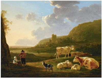 A SOUTHERN RIVER LANDSCAPE WITH SHEPHERDS RESTING WITH THEIR HERD, A VIEW OF A RUIN BEYOND by Jacob van Strij - Auction record, sale price, and art valuation. Compare with similar artists and explore comparable artworks.