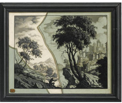 A FRAMED LANDSCAPE WITH A FISHERMAN PAINTED BELOW BROKEN GLASS by Jean Valette-Falgores - Auction record, sale price, and art valuation. Compare with similar artists and explore comparable artworks.