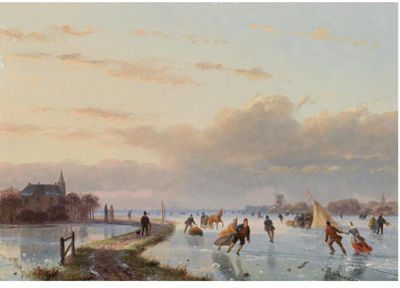 SKATERS ON THE ICE NEAR A 'KOEK EN ZOPIE'
